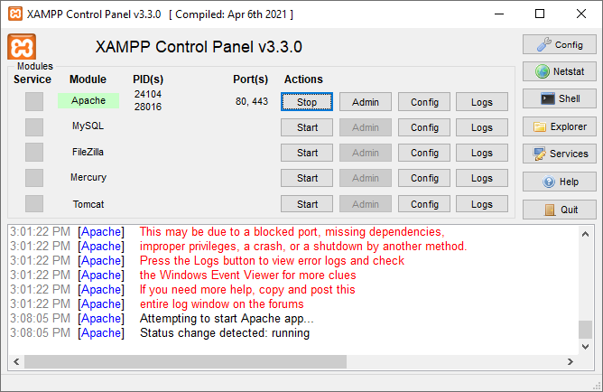 xampp error