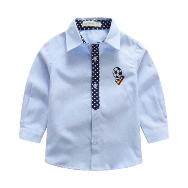 Blue Long Sleeve Boys Shirt with Soccer Patch