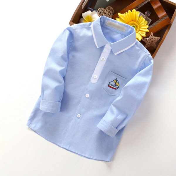Blue Long Sleeve Boys Shirt with Soccer Patch