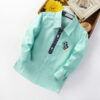 Blue Long Sleeve Boys Shirt with Soccer Patch