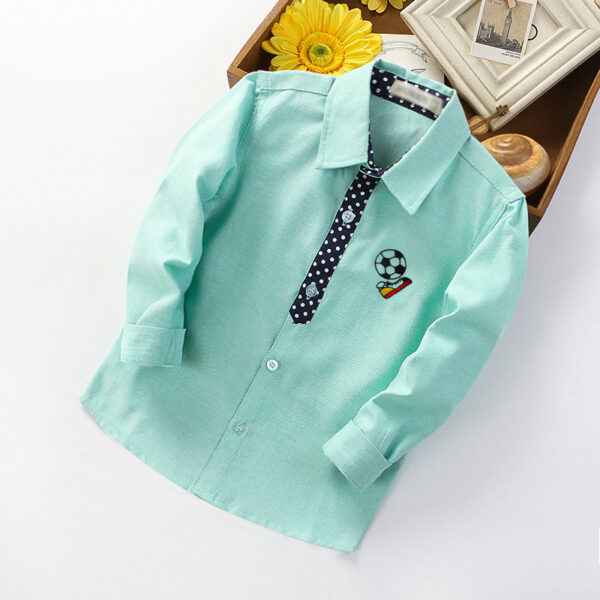 Blue Long Sleeve Boys Shirt with Soccer Patch