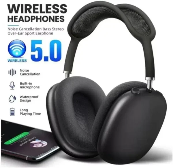 2674-86-748494-product-1.webp Latest Black Headphone P9 Bluetooth Wireless with ABS Plastic