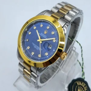 87-132-665238-product-1.webp Electric Blue Diamond Watch for Men with Gold Bezel & Silver Bracelet