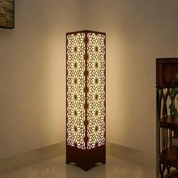 1261-408-672101-product-1.webp Wooden Floor Lamp with Geometric Cutouts Dark Brown Golden Glow