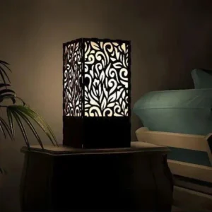 Wooden Side Table Lamp with Laser Cut Floral Design